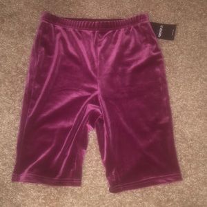 Burgundy velvet biker shorts